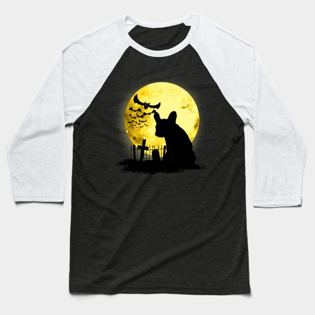 French bulldog frenchie and bats with moonlight Baseball T-Shirt by Collagedream